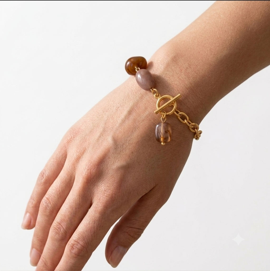 Amber and Rose Quartz Toggle Bracelet