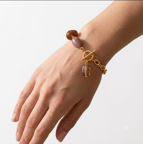 Amber and Rose Quartz Toggle Bracelet