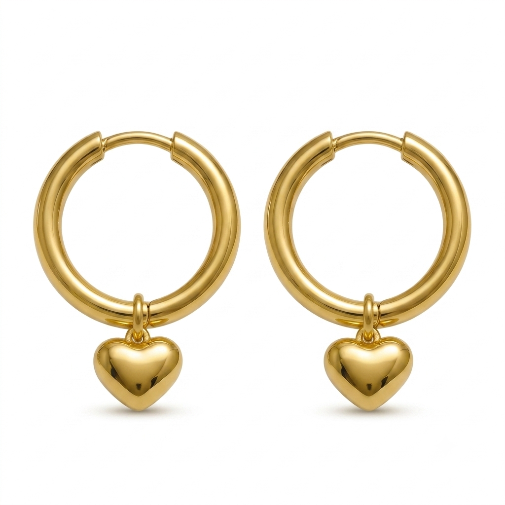 Heart Charm Hoop Earrings