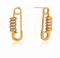 Two-Tone Safety Pin Drop Earrings