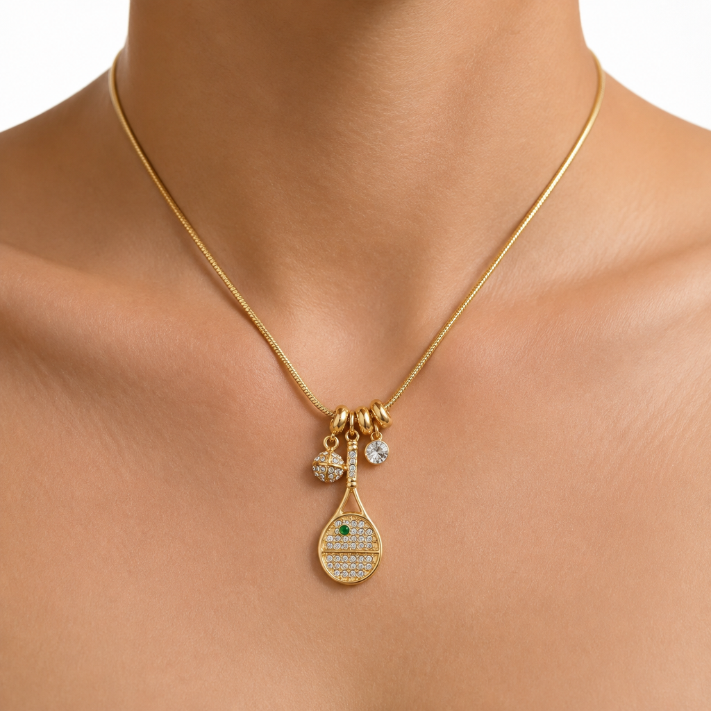 Crystal Tennis Racket Charm Necklace model image