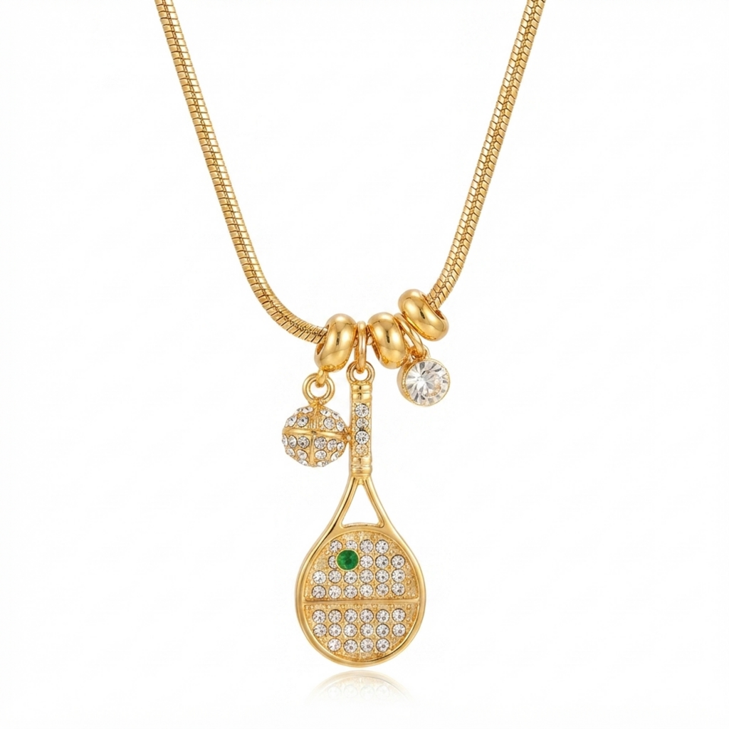 Crystal Tennis Racket Charm Necklace product image