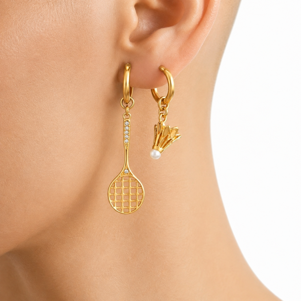 Tennis Racket and Shuttlecock Earrings model image