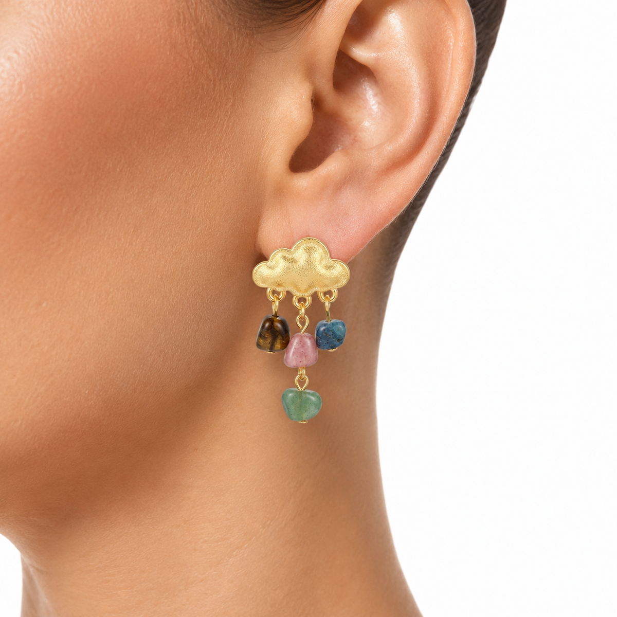 Rainbow Gem Cloud Drop Earrings model image