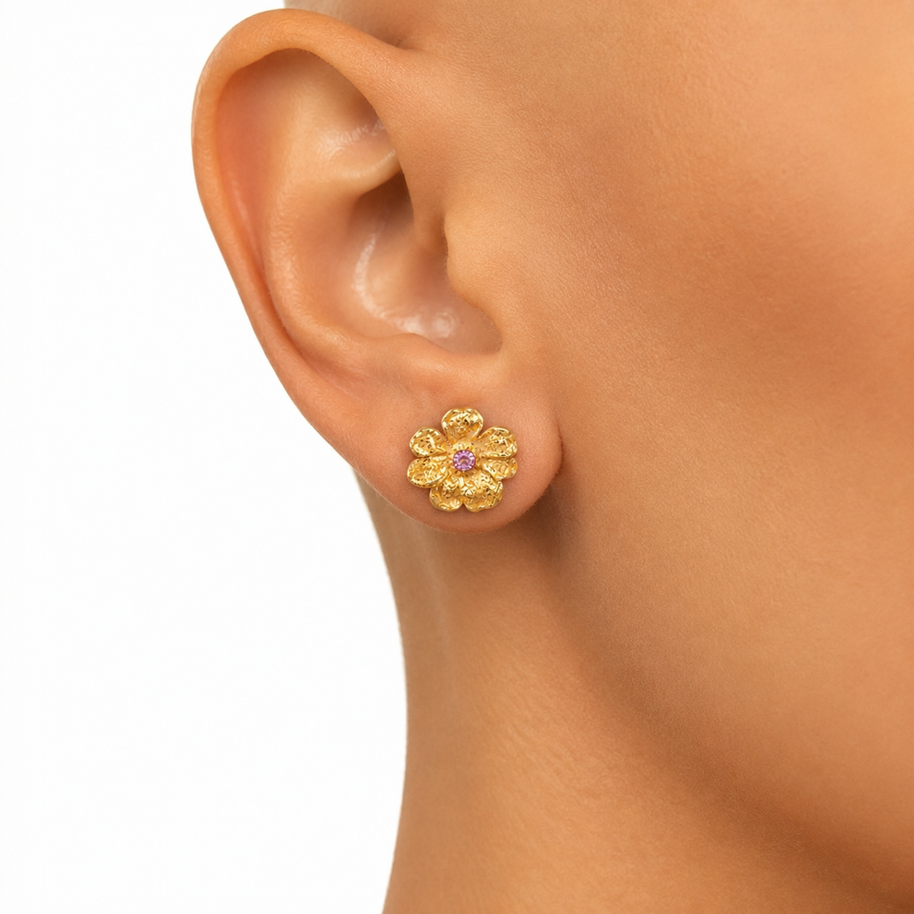 Pink Crystal Bloom Stud Earrings model image