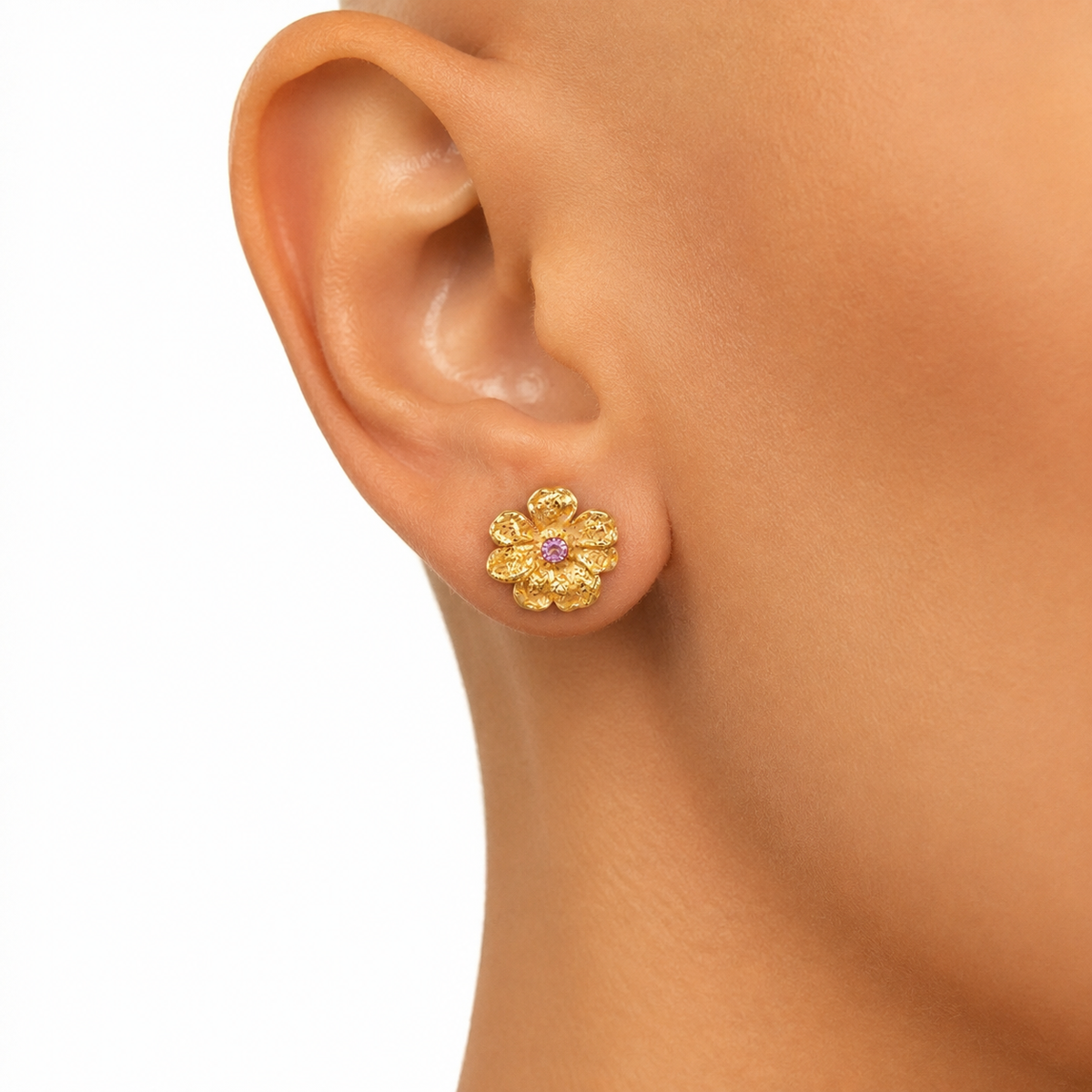 Pink Crystal Bloom Stud Earrings model image