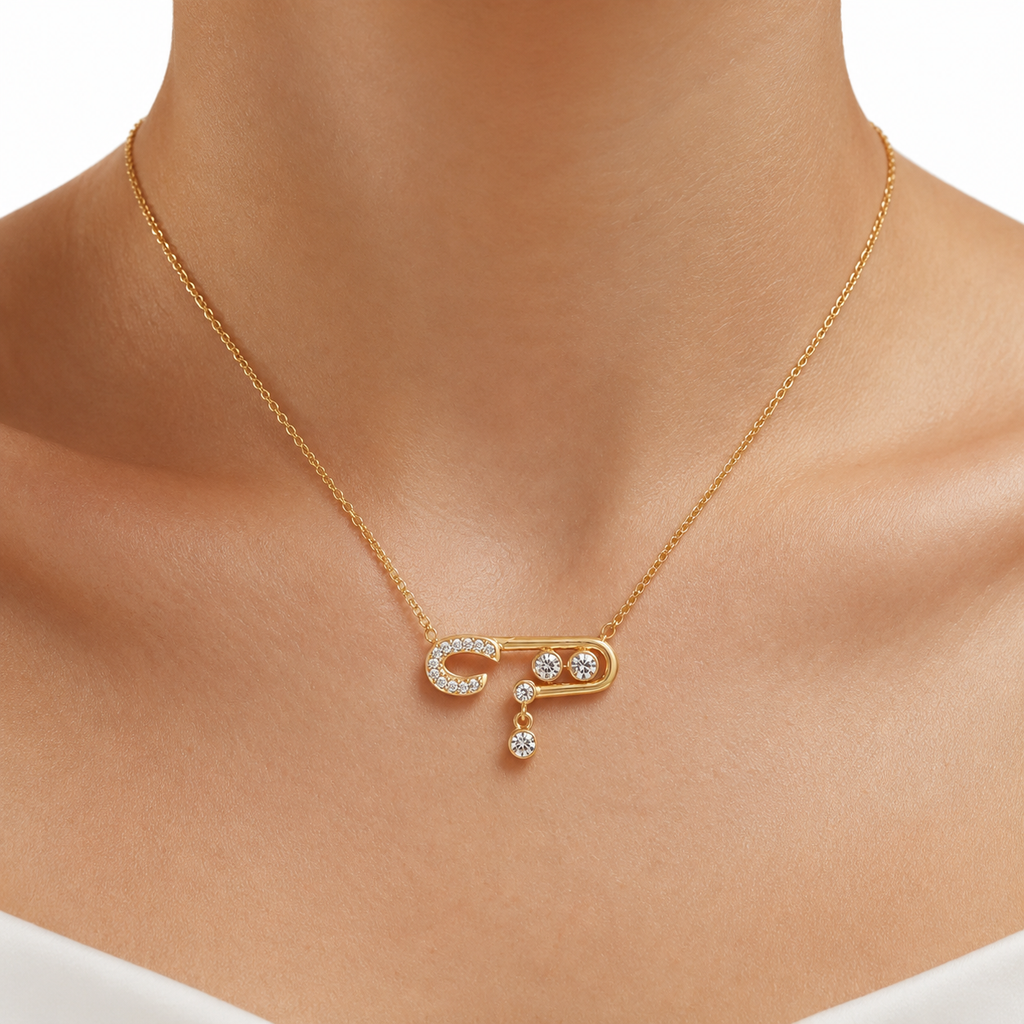 Crystal Safety Pin Necklace model image