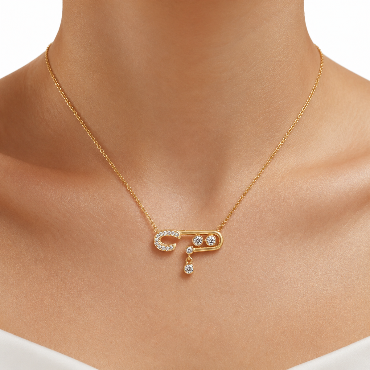 Crystal Safety Pin Necklace model image