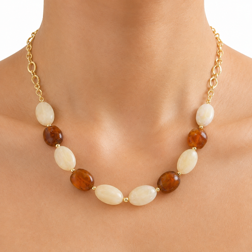 Amber and Ivory Bead Necklace model image