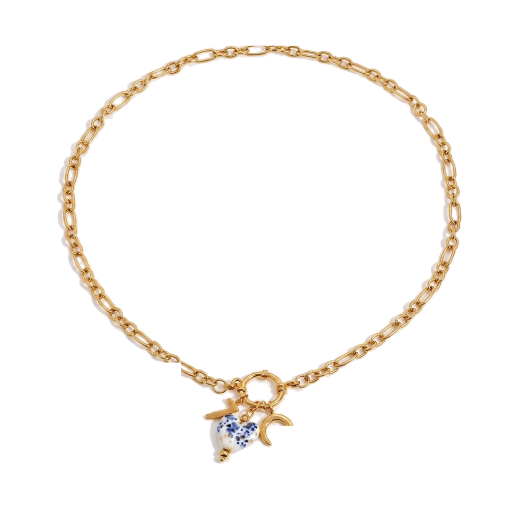 Porcelain Fish and Crescent Charm Necklace product image