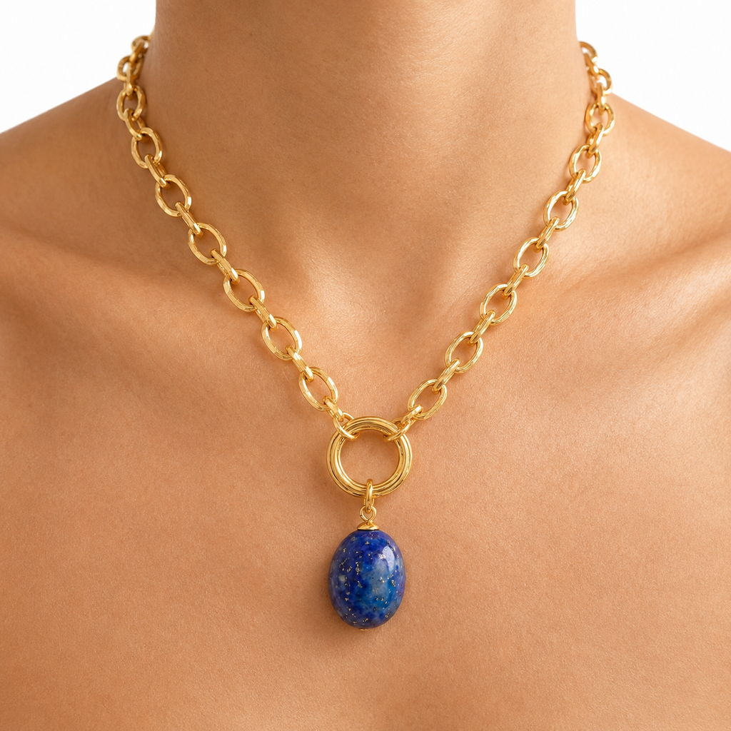 Lapis Oval Pendant Necklace model image
