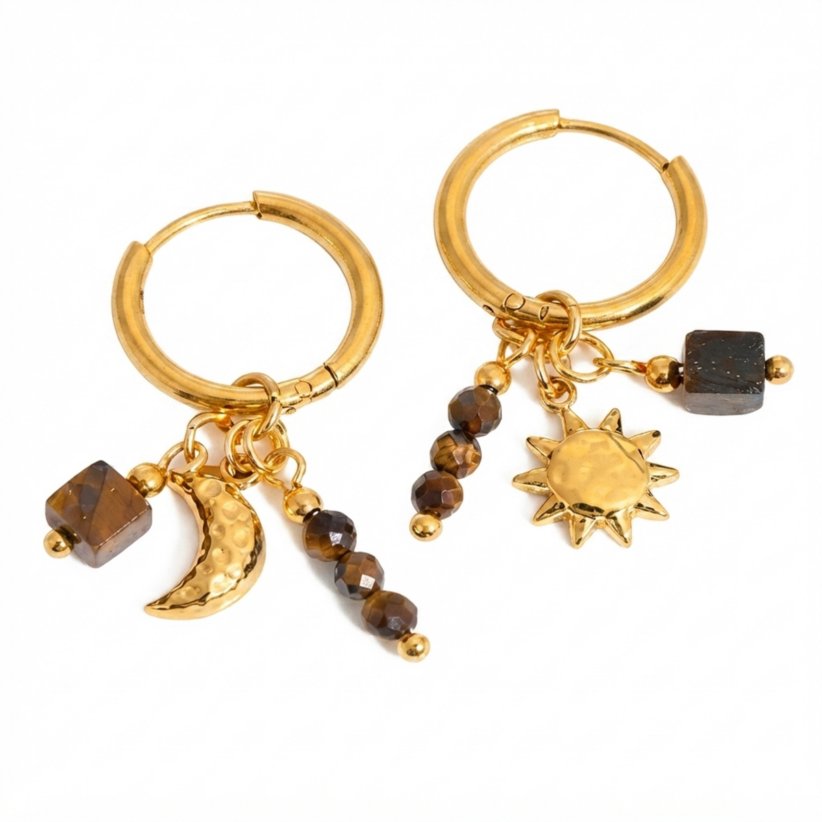 Sun Moon Tiger Eye Charm Hoops product image