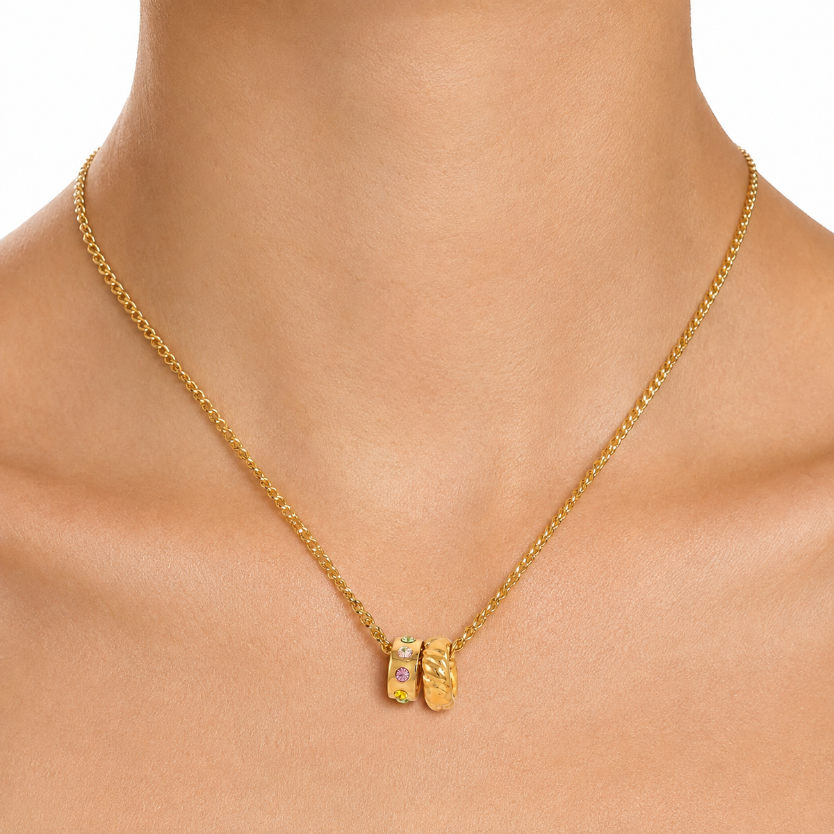 Rainbow Crystal Double-Ring Necklace model image