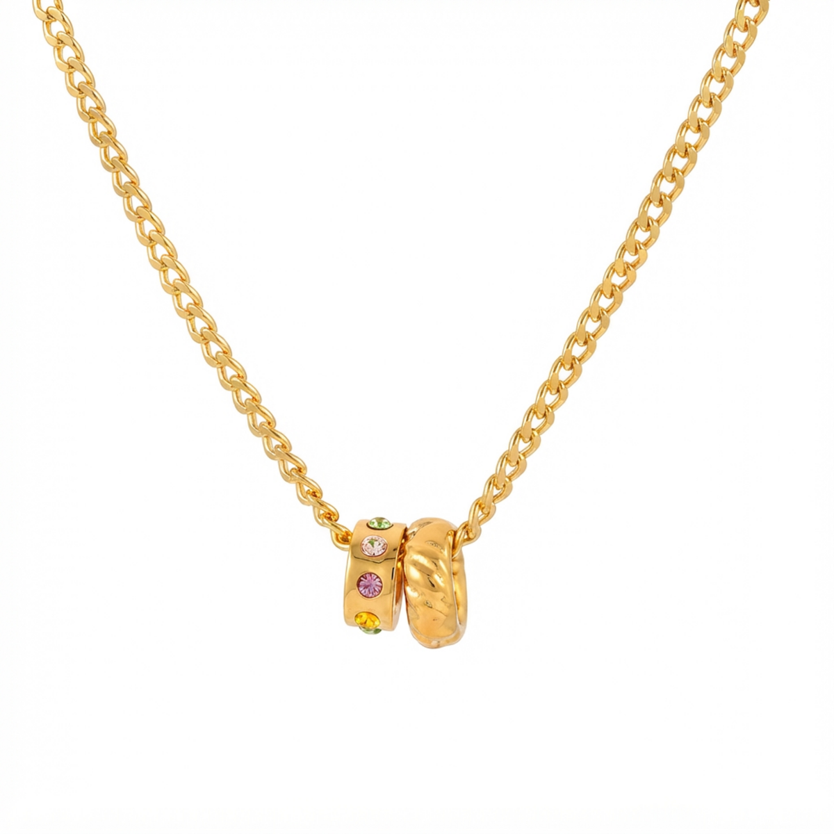 Rainbow Crystal Double-Ring Necklace product image