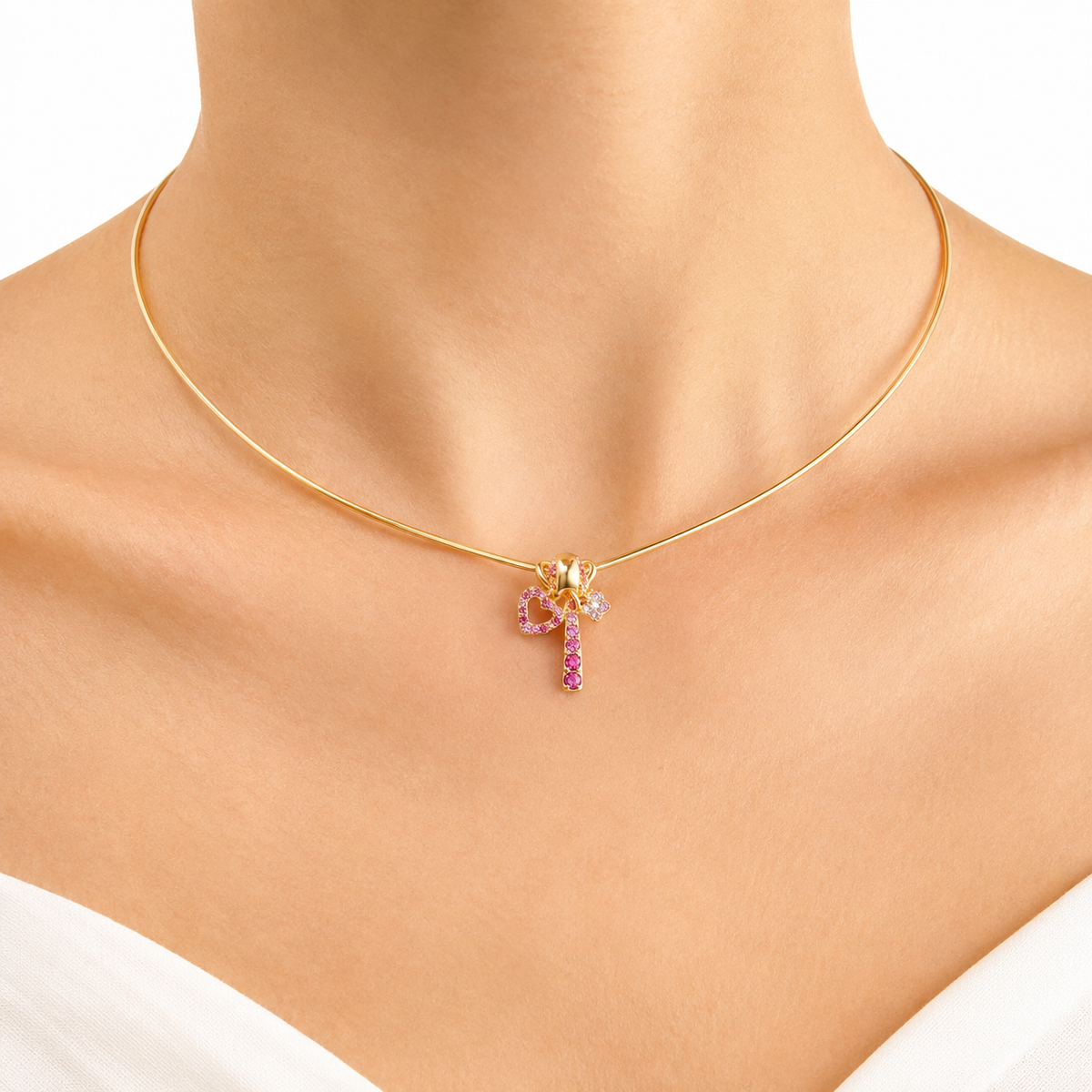 Pink Bow Crystal Necklace model image