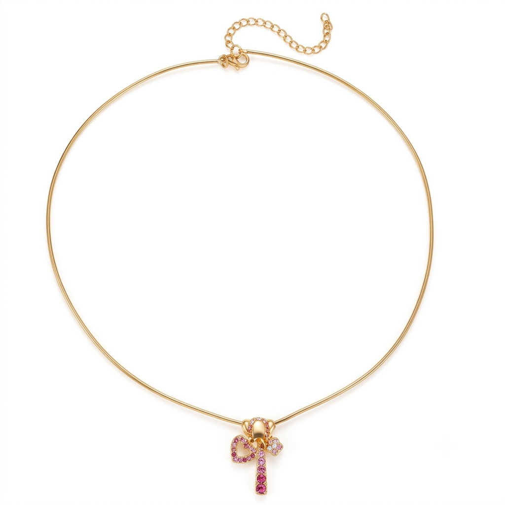 Pink Bow Crystal Necklace product image