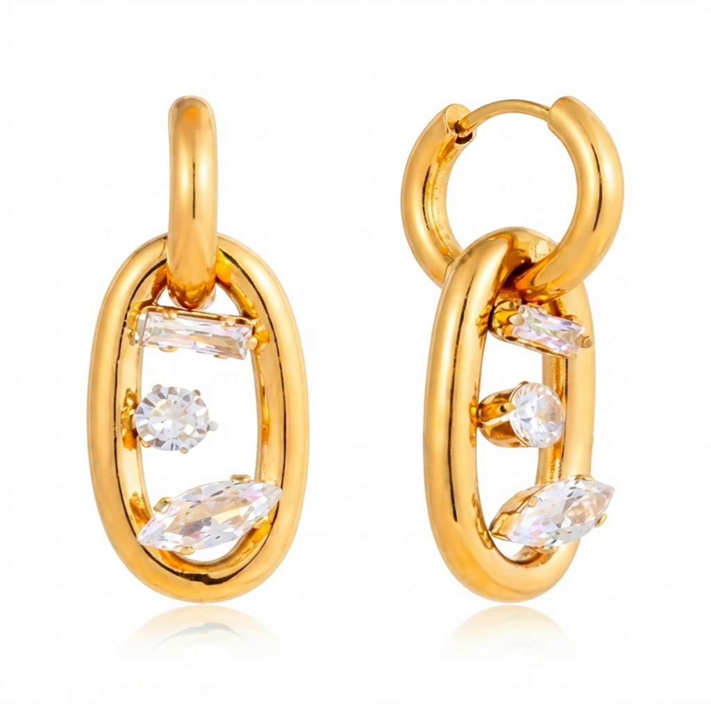 Multi-Cut Crystal Link Earrings product image