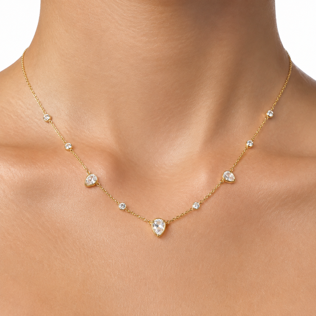 Teardrop Crystal Station Necklace model image