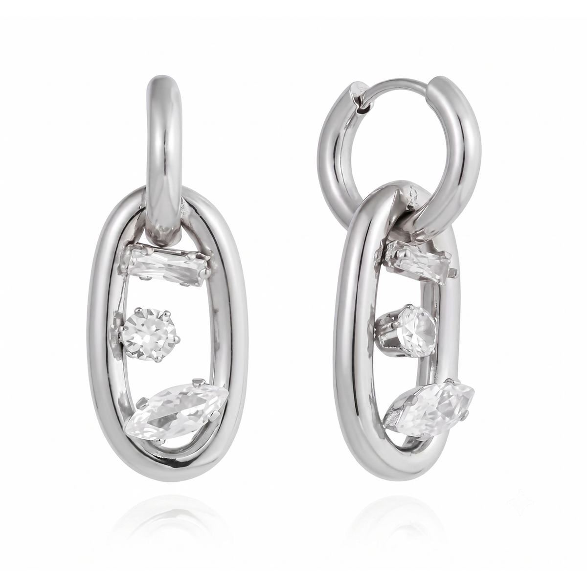Silver Multi-Cut Crystal Link Earrings product image