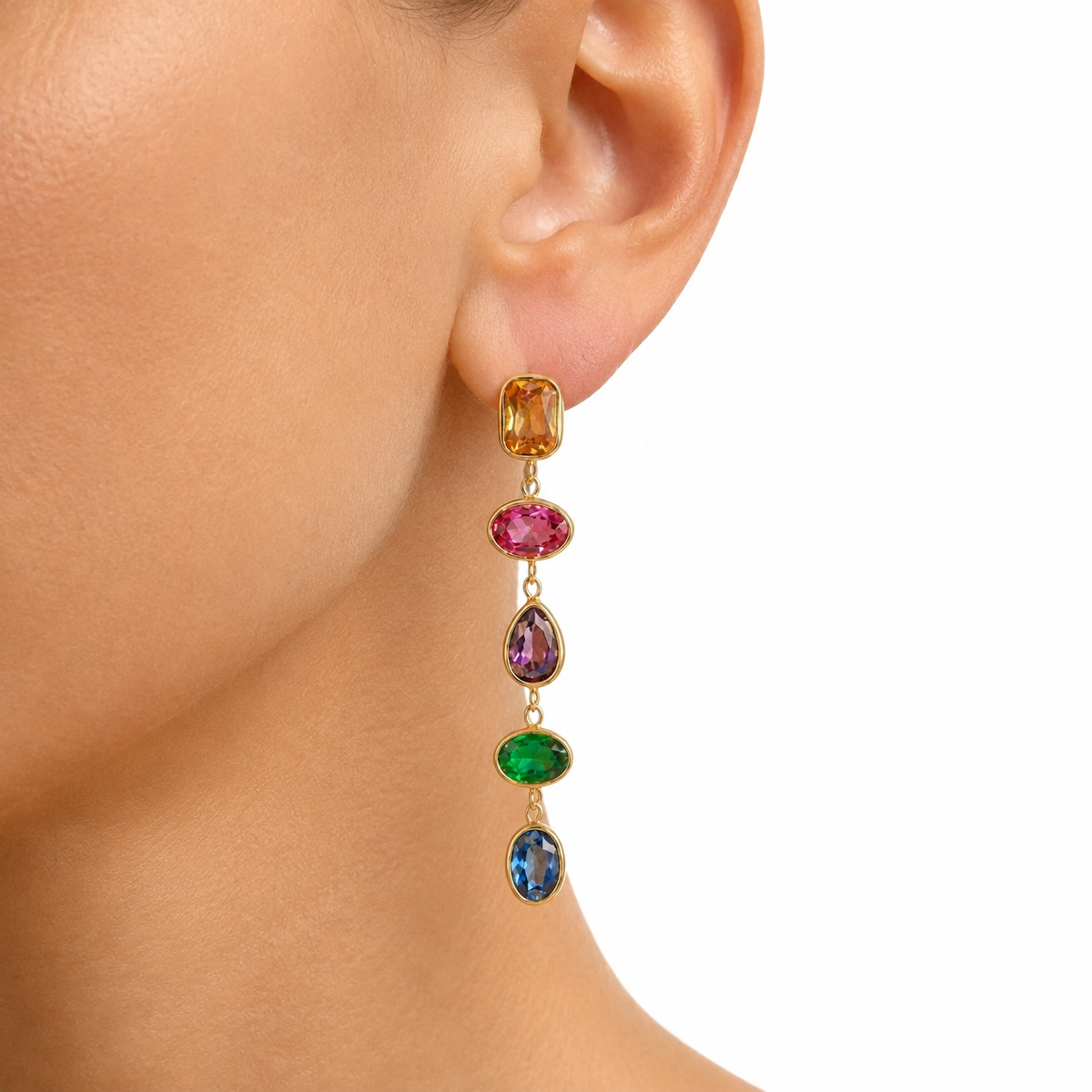 Rainbow Five-Stone Drop Earrings model image