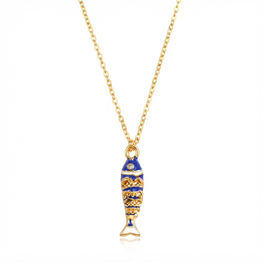 Blue Enamel Fish Pendant Necklace product image