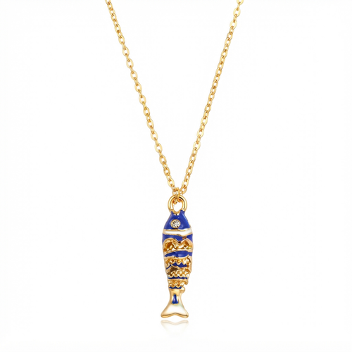Blue Enamel Fish Pendant Necklace product image