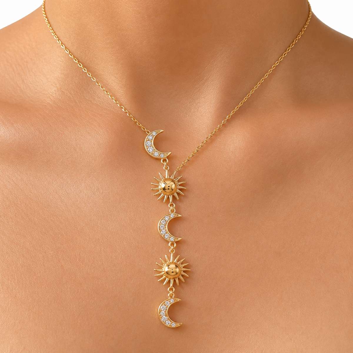 Sun and Moon Cascade Necklace model image