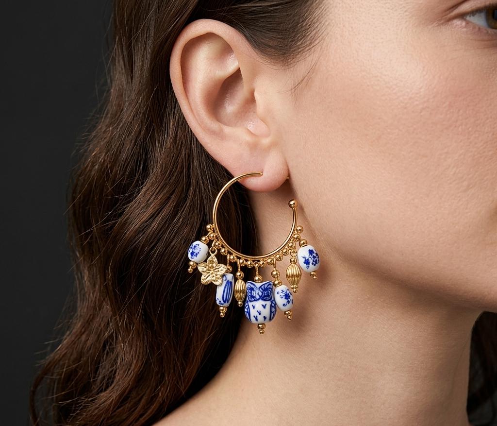 Petite Porcelain Charm Hoops