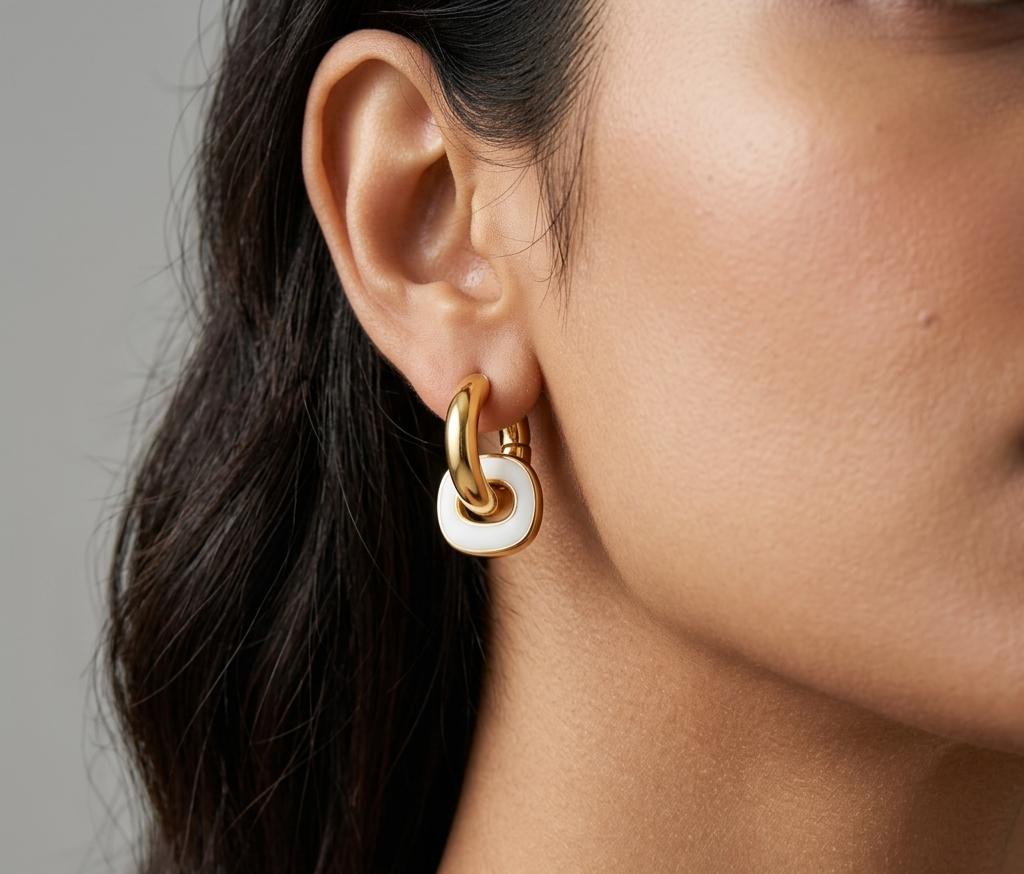White Enamel Knot Hoops