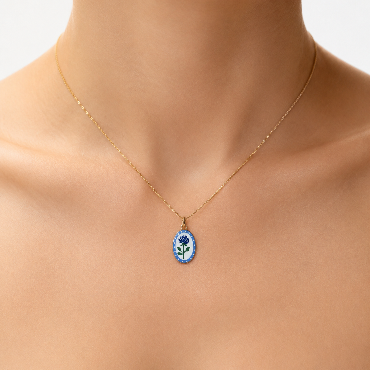 Blue Rose Polka-Dot Porcelain Pendant model image