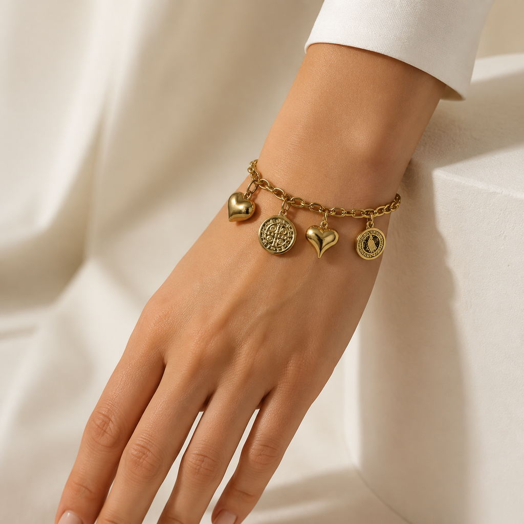 Bold Heart & Coin Bracelet model image