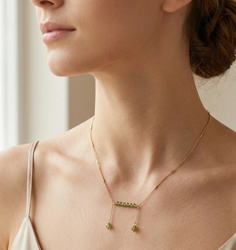 Olive Bead Drop Necklace