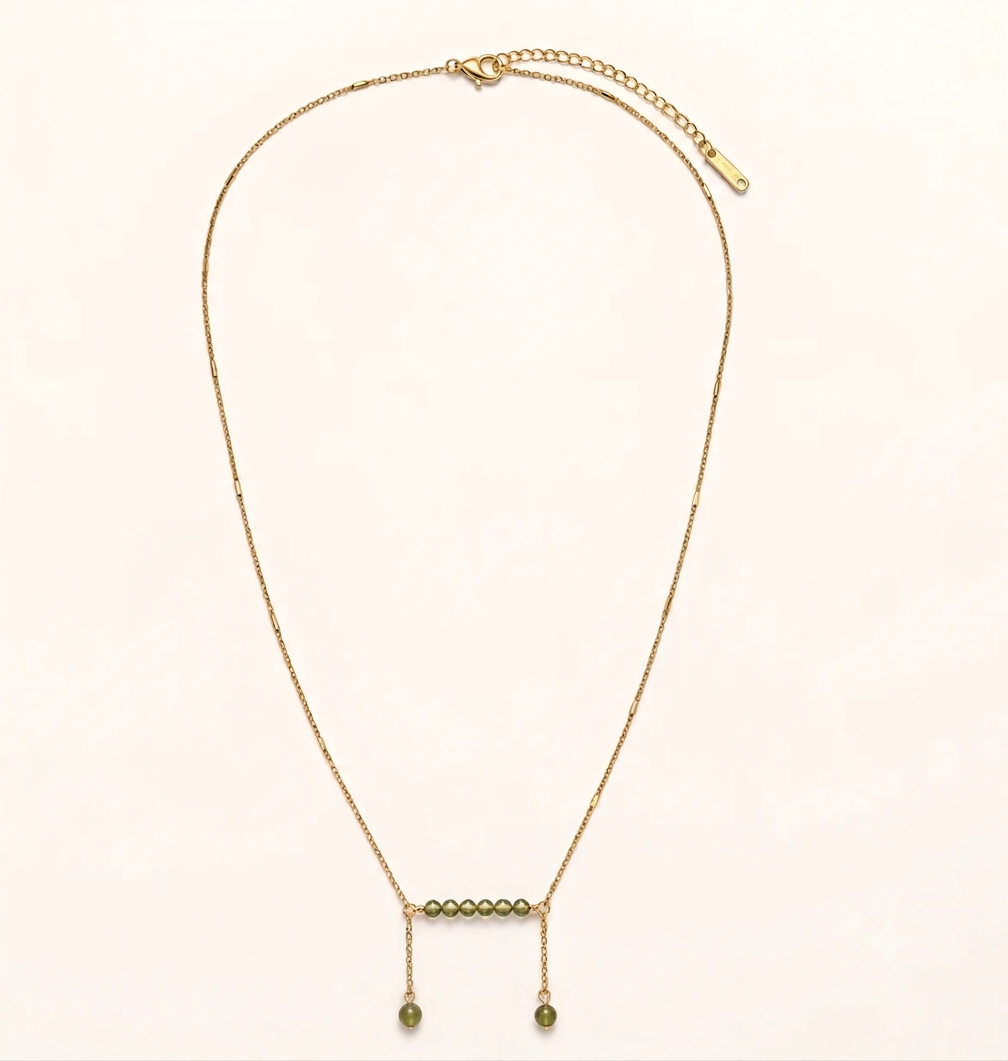 Olive Bead Drop Necklace