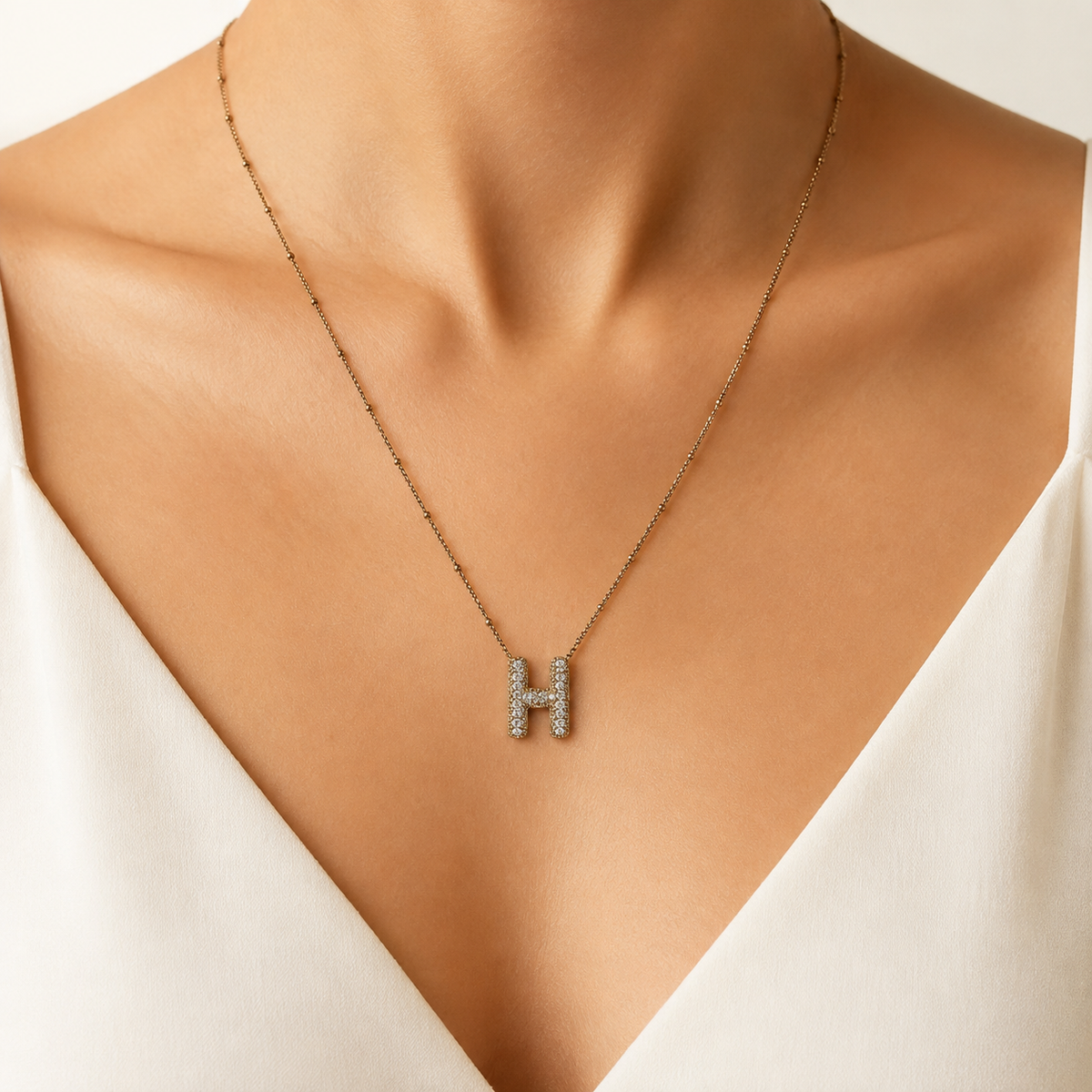 H Initial Crystal Necklace model image
