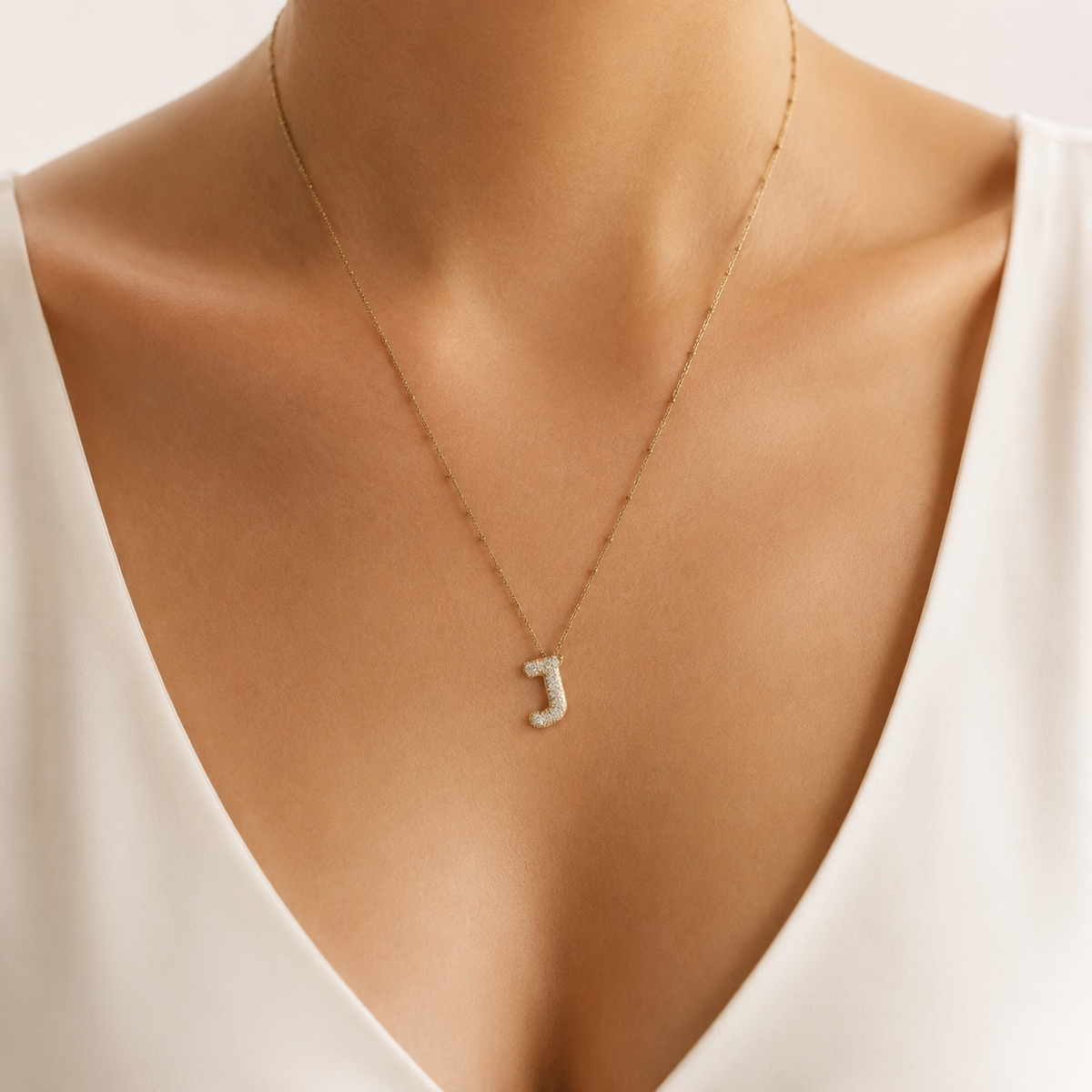 J Initial Layered Necklace model image