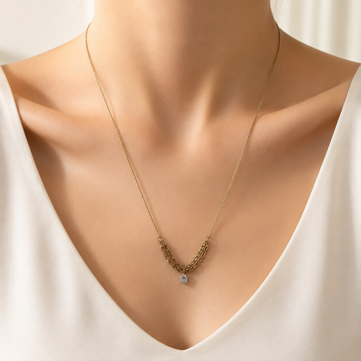 Layered Crystal Drop Necklace model image