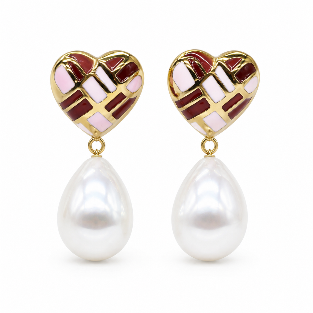 Mosaic Heart Pearl Drop Earrings product image