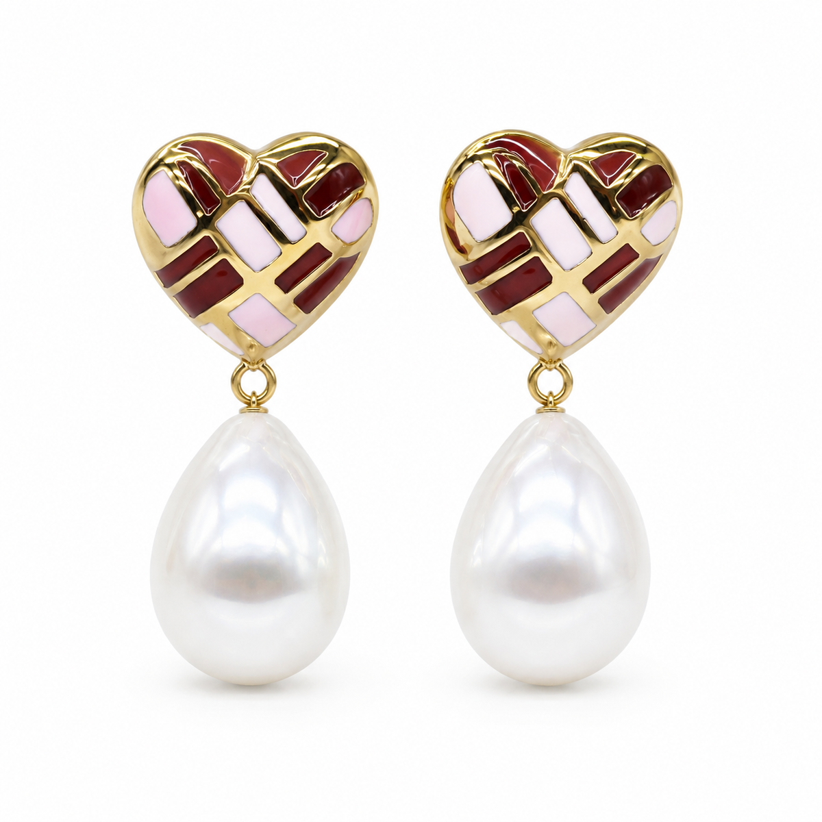 Mosaic Heart Pearl Drop Earrings product image
