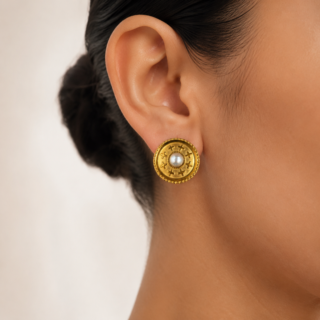 Pearl Coin Drop Earrings model image