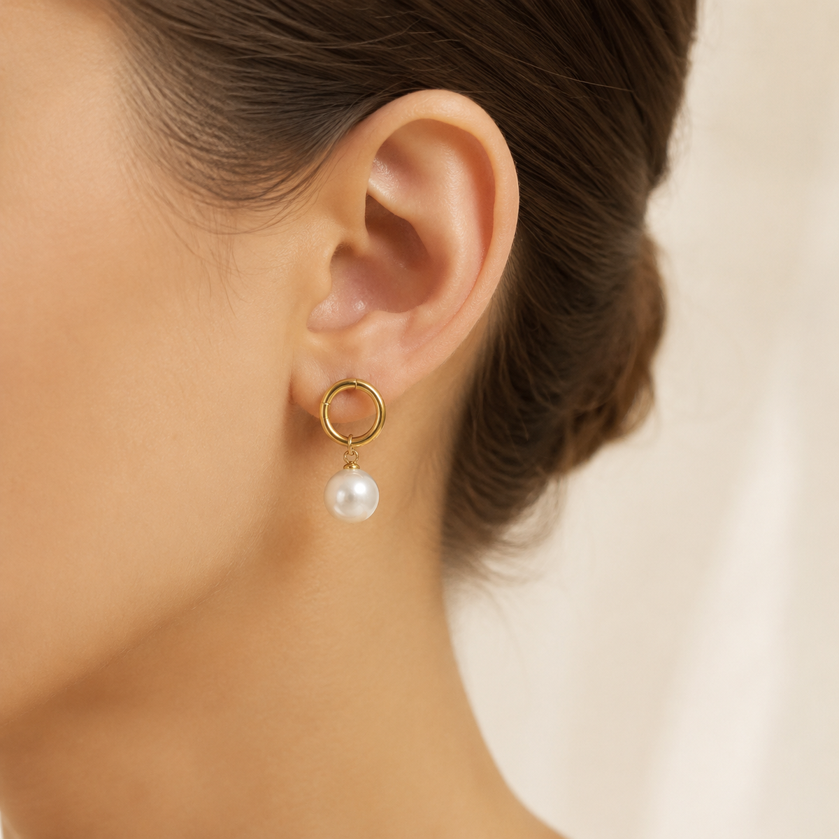 Pearl Drop Hoop Earrings model image