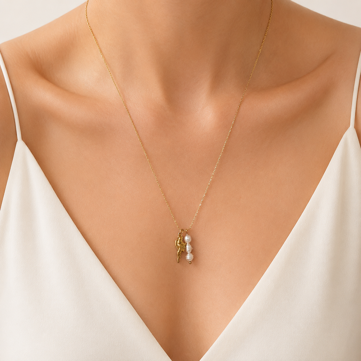 Shell & Pearl Charm Necklace model image