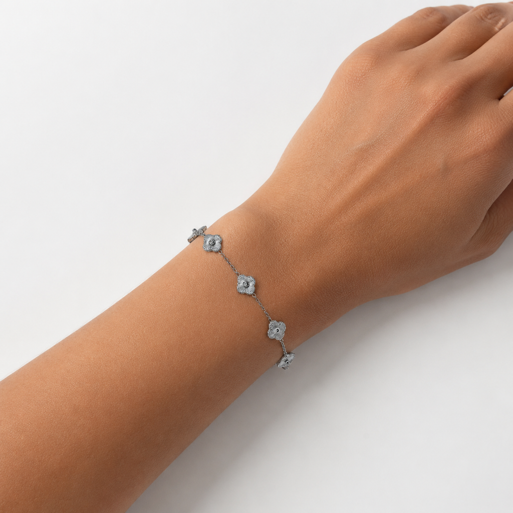 Silver Five-Flower Station Bracelet model image