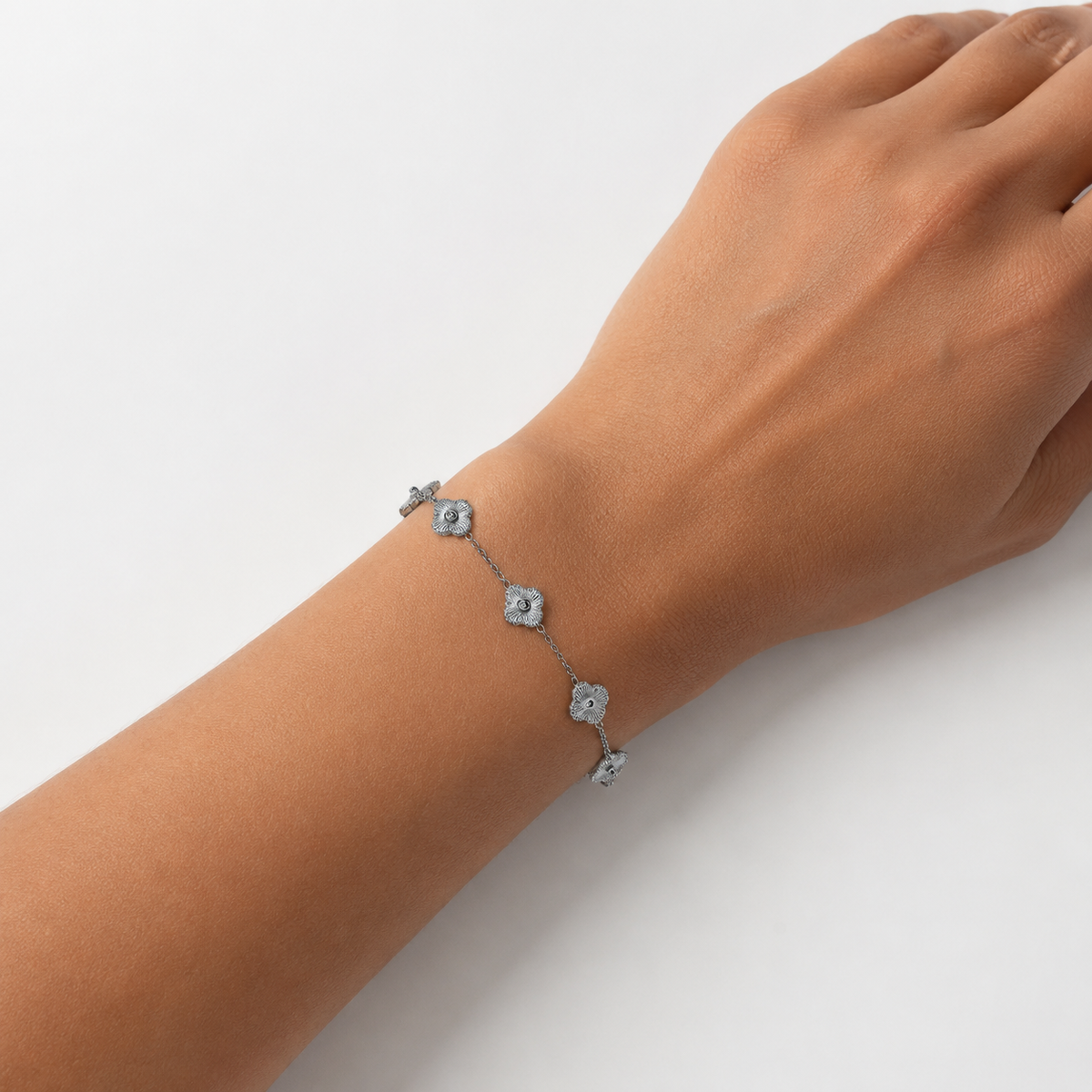 Silver Five-Flower Station Bracelet model image