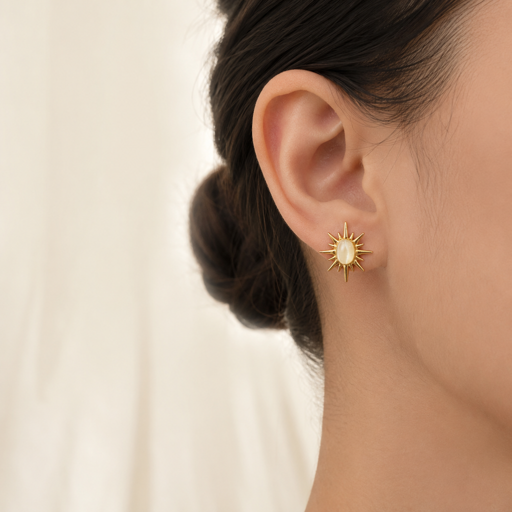 Sunburst Pearl Stud Earrings model image
