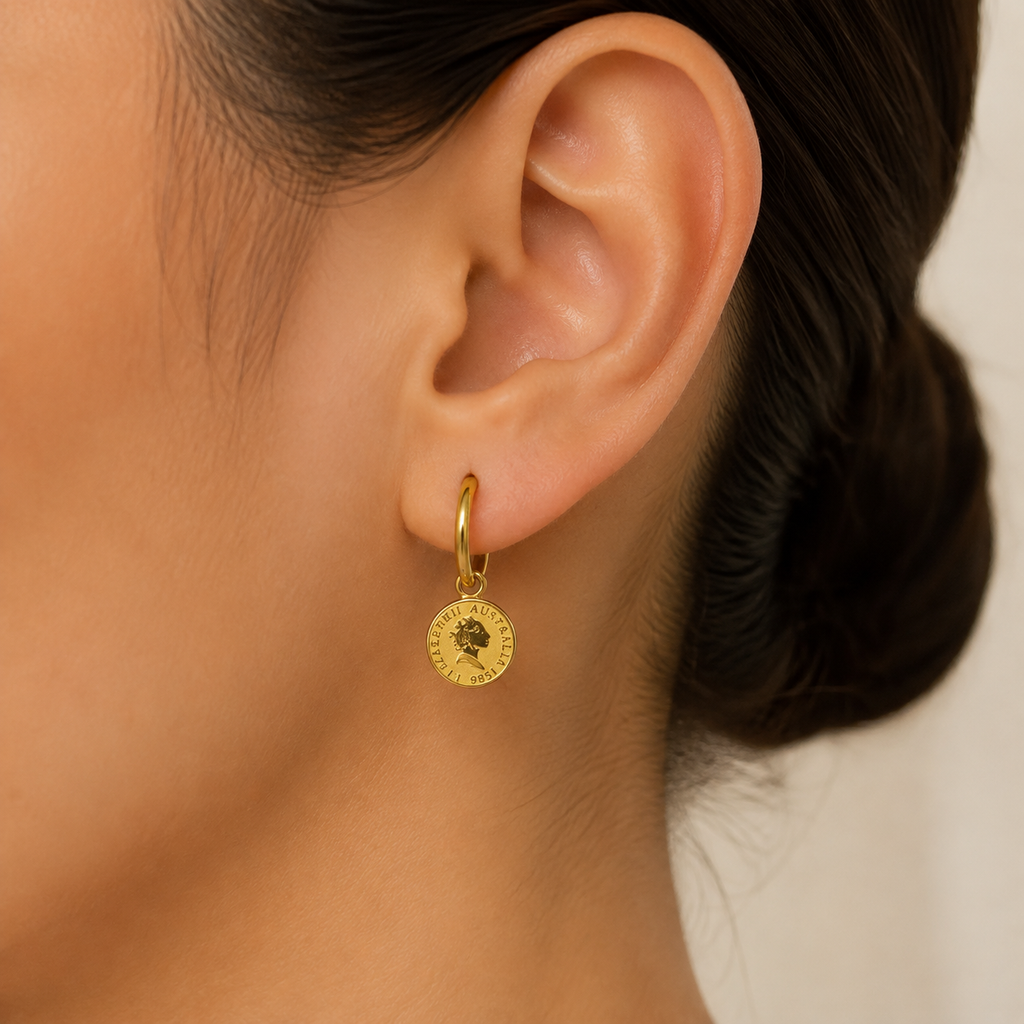 Vintage Coin Hoop Earrings model image
